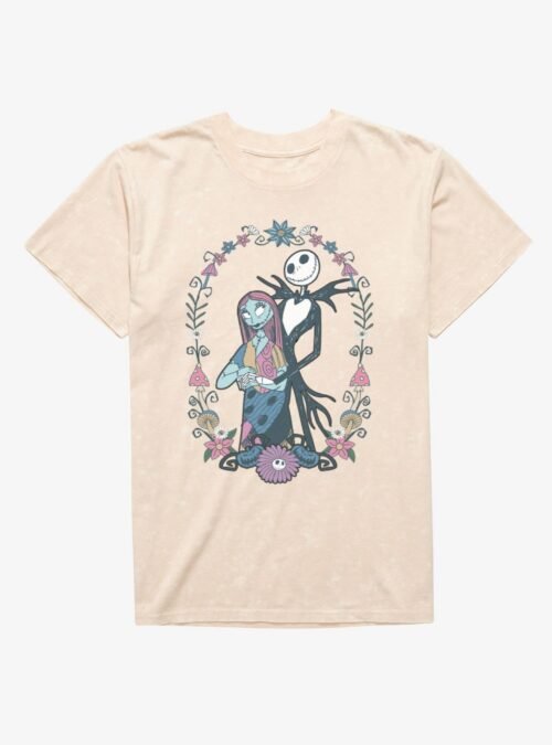 Disney The Nightmare Before Christmas Jack and Sally Flowers Mineral Wash T-Shirt Hot Topic Exclusive